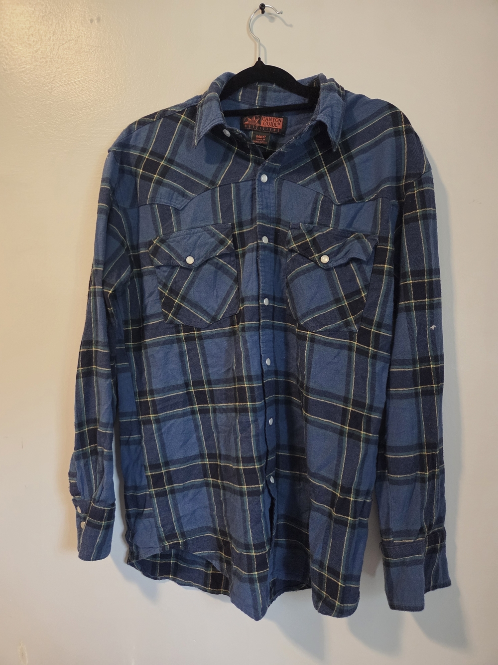 Wrangler Blue Plaid Button-Down Pearl Snap - Men's